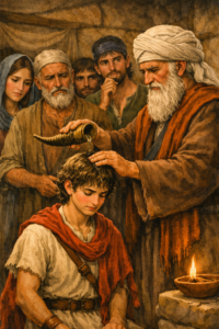 David, the shepherd boy, anointed by Samuel, the prophet