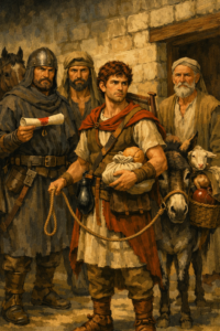 David on his way to play music for king Saul
